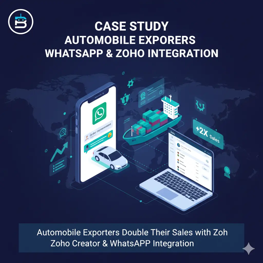Automobile exporters have significantly increased their sales and enhanced customer satisfaction through the integration of Zoho Creator and WhatsApp.